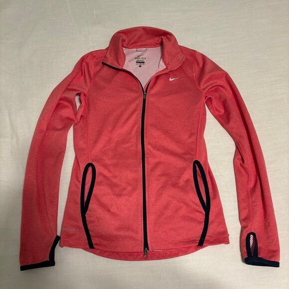 Nike pink red athletic activewear zip up jacket sweatshirt running dri fit small - Picture 1 of 7